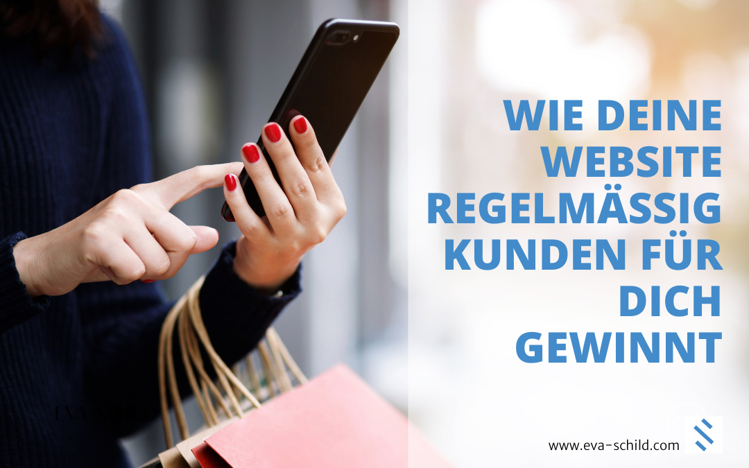Website-Vorteile Damen mit Mobilgerät in der Hand sucht Online mit Bilüberschrift zur Kundengewinnung mit Website
