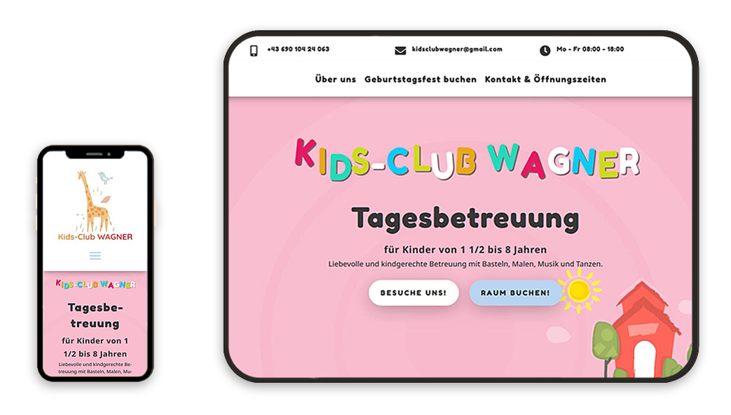 Website-Kidsclub-Wagner Tabletansicht der Website Kidsclub Wagner