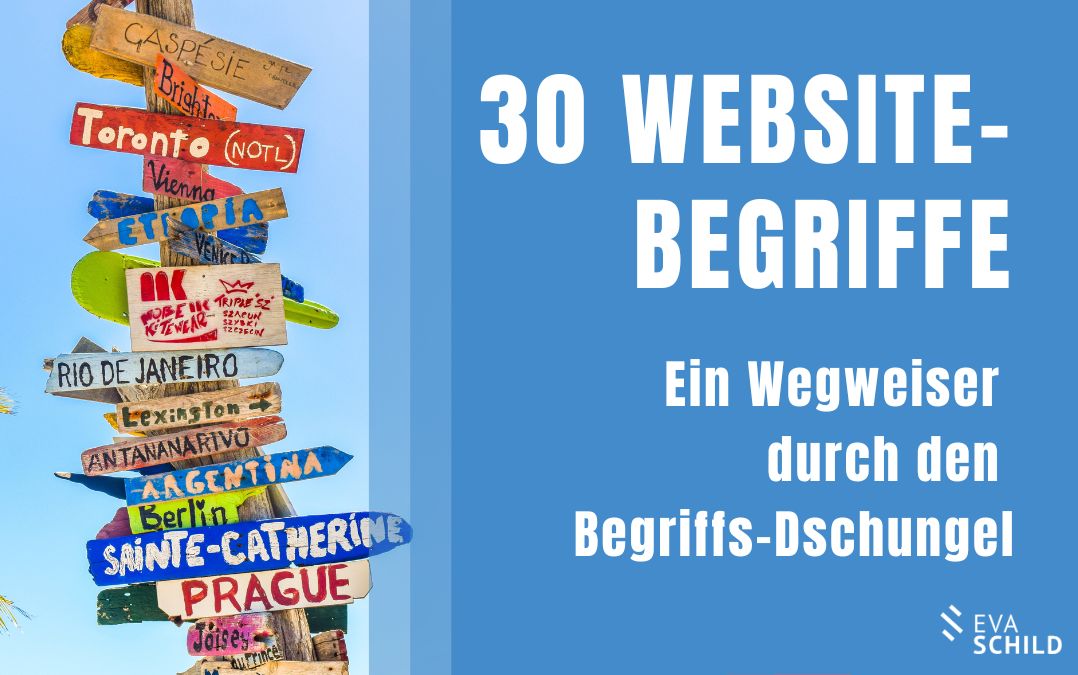 Website-Begriffe-Blogbeitragsbild Beitragsbild zum Blogbeitrag 30 Website-Begriffe mit Wegweiser